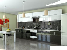 Кухня Гламур белый глянец / черный глянец (4,1 м)