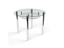 Стеклянный круглый прозрачный стол с полкой