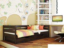 Буковая кровать Нота 90х200 с ящиками в цвете венге