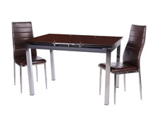 Комплект стол T-239 снежно-белый + 2 стула N-55 блестящий черный