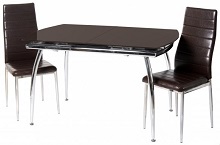 Комплект стол T-272 темно-коричневый + 2 стула N-66 блестящий коричневый